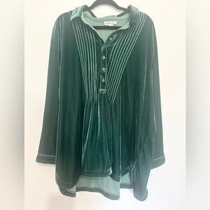 Coldwater Creek blouse green velvet size 3X pullover collared top